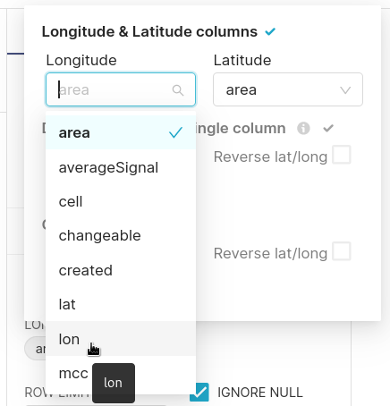 Specify longitude and latitude fields - Zoomed