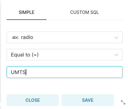 Filter on radio equal to UMTS - Zoomed